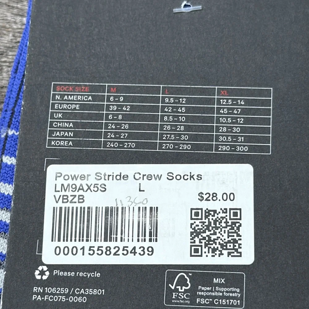 Lululemon Men's Power Stride Crew‎ Socks Reflective size large NWT